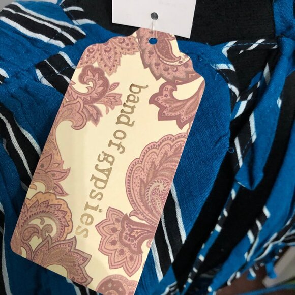 Band Of Gypsies Womens Blue & Black Striped Wrap Top Size M 100% Viscose NWT - Picture 6 of 9
